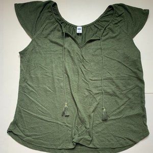 Army Green Flowy Short Sleeve Top